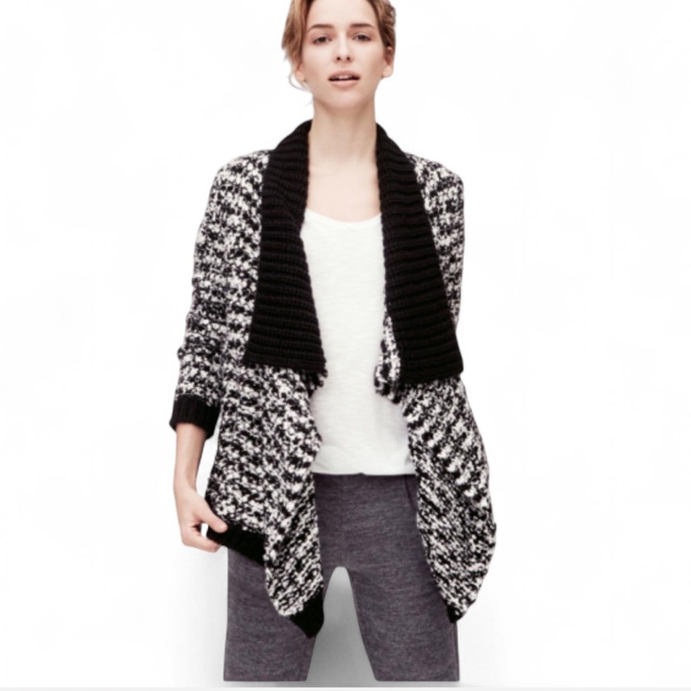 LOFT Black & White Textured Shawl Collar Cardigan | Size S